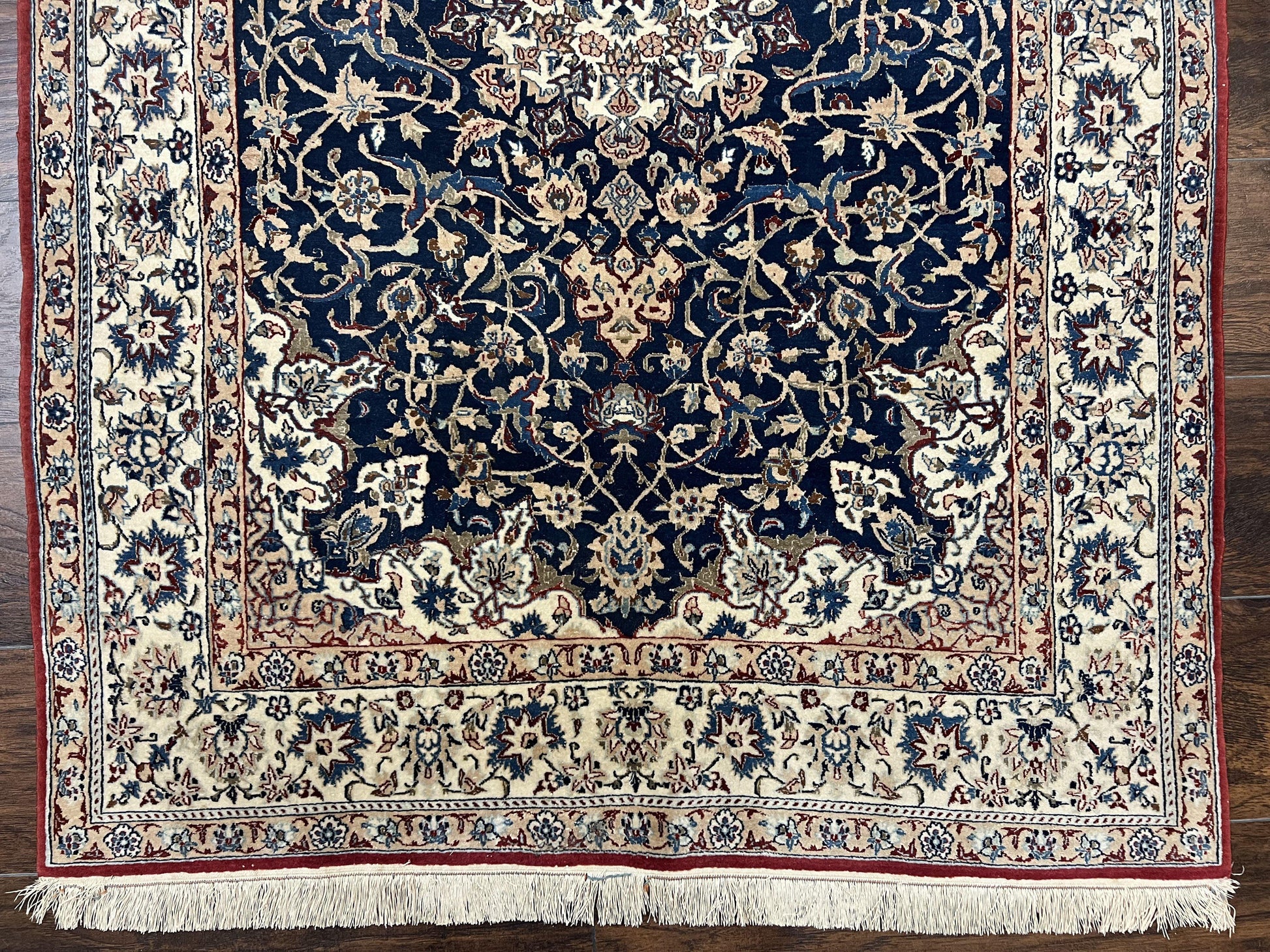 Super Fine Persian Nain Rug 3.6 x 5.4, Navy Blue and Ivory, 700 KPSI - Nuvé