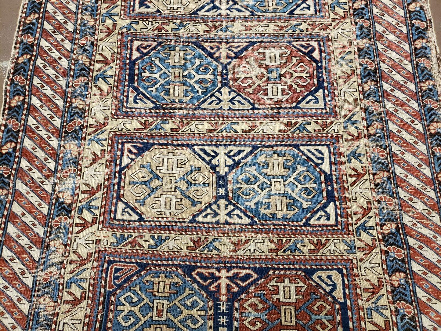 3' 4" X 4' 11" Antique Handmade Shirvan Kazak Caucasian Wool Rug Colorful - Nuvé