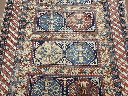 3' 4" X 4' 11" Antique Handmade Shirvan Kazak Caucasian Wool Rug Colorful - Nuvé