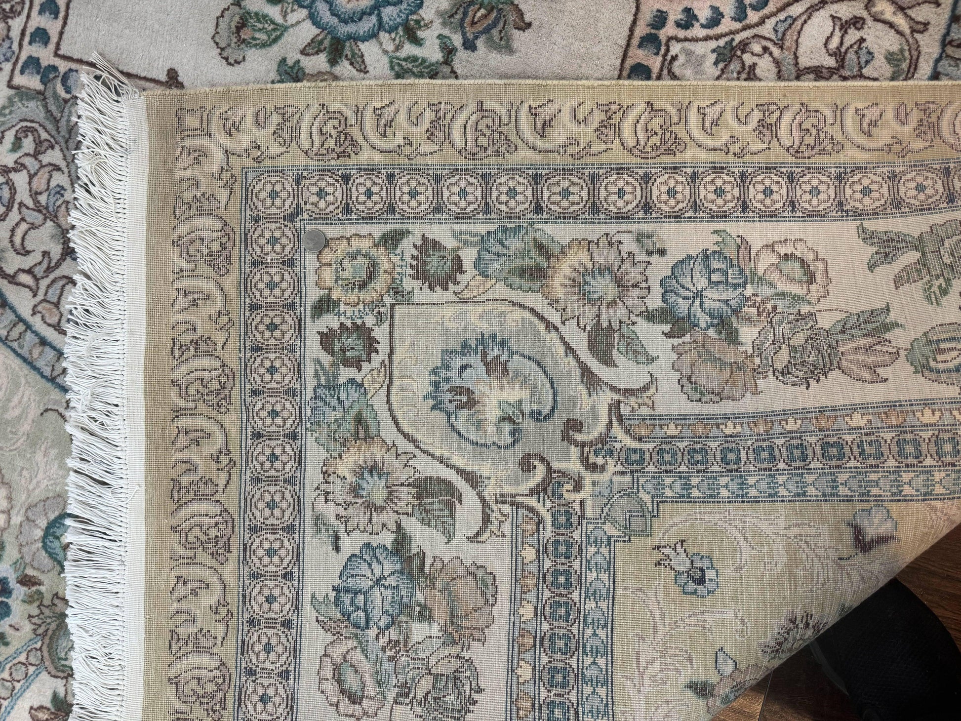 Pak Persian Rug 8 x 10.6, Elegant Oriental Carpet, Floral Medallion, Vintage Handmade Wool Rug, FIne 240 KPSI - Nuvé