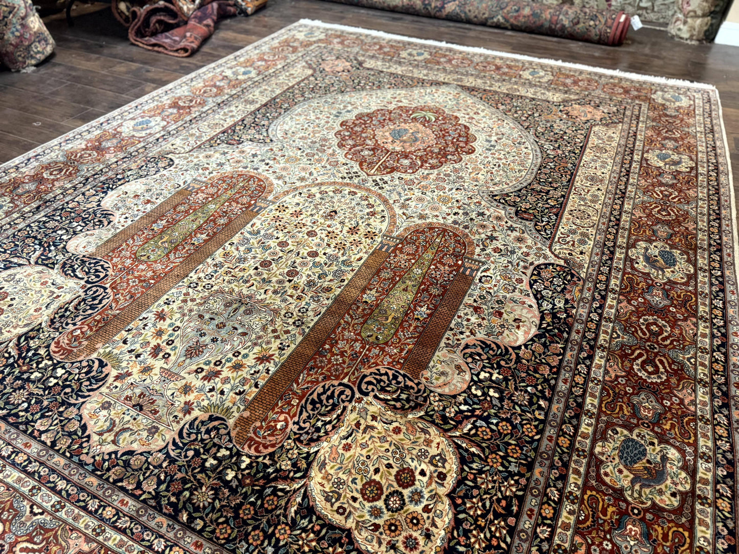 Wonderful Pak Persian Rug 9x12, Very Fine 260 KPSI, Floral Peacocks, Handmade Vintage Wool Rug - Nuvé
