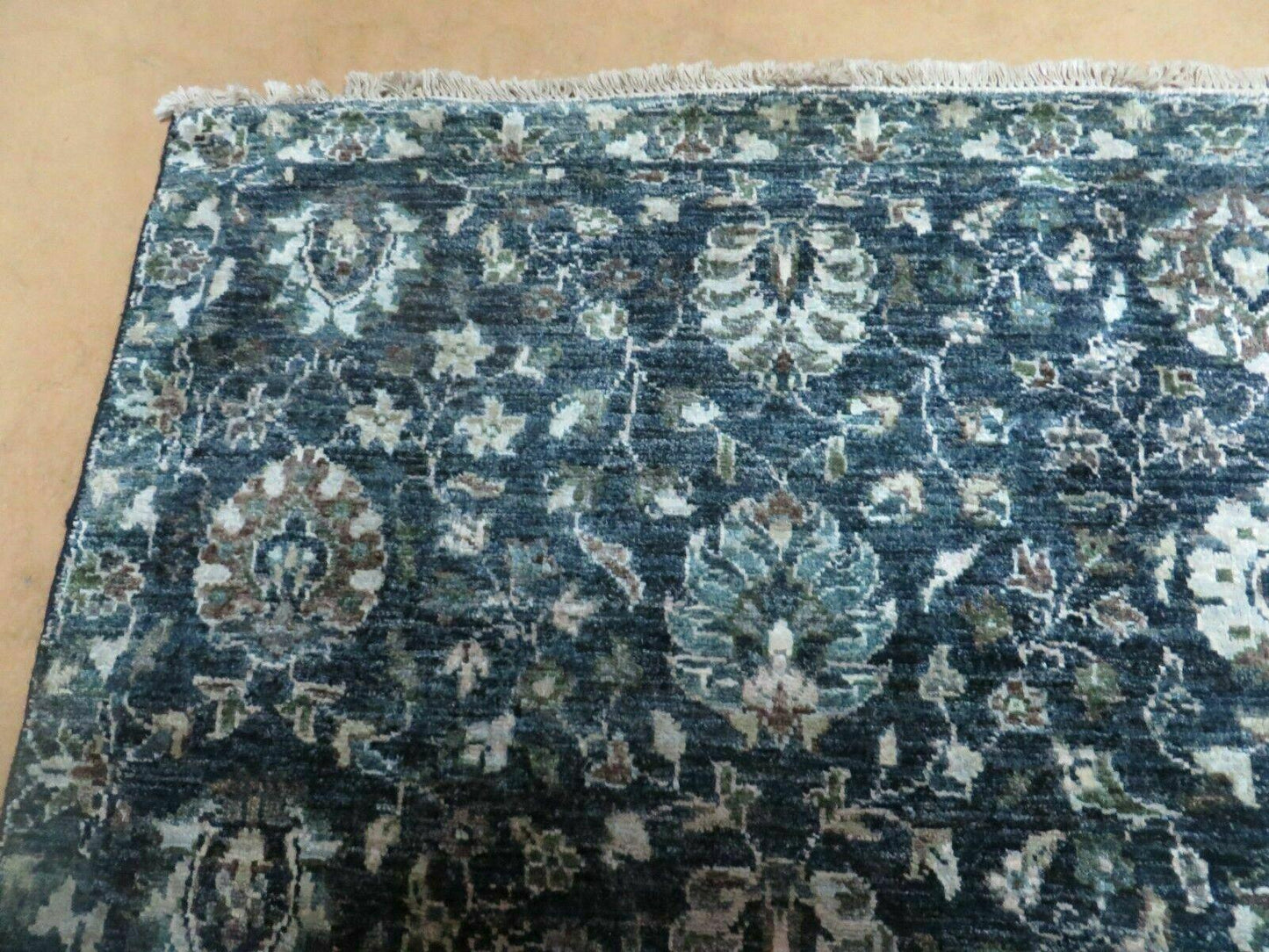 5' 6" X 8' Vintage Handmade Pakistani Floral Oriental Wool Rug Black Dark Grey - Nuvé