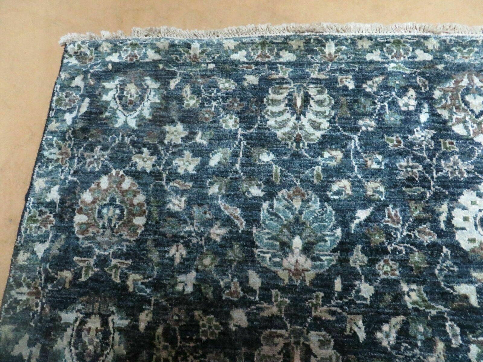 5' 6" X 8' Vintage Handmade Pakistani Floral Oriental Wool Rug Black Dark Grey - Nuvé