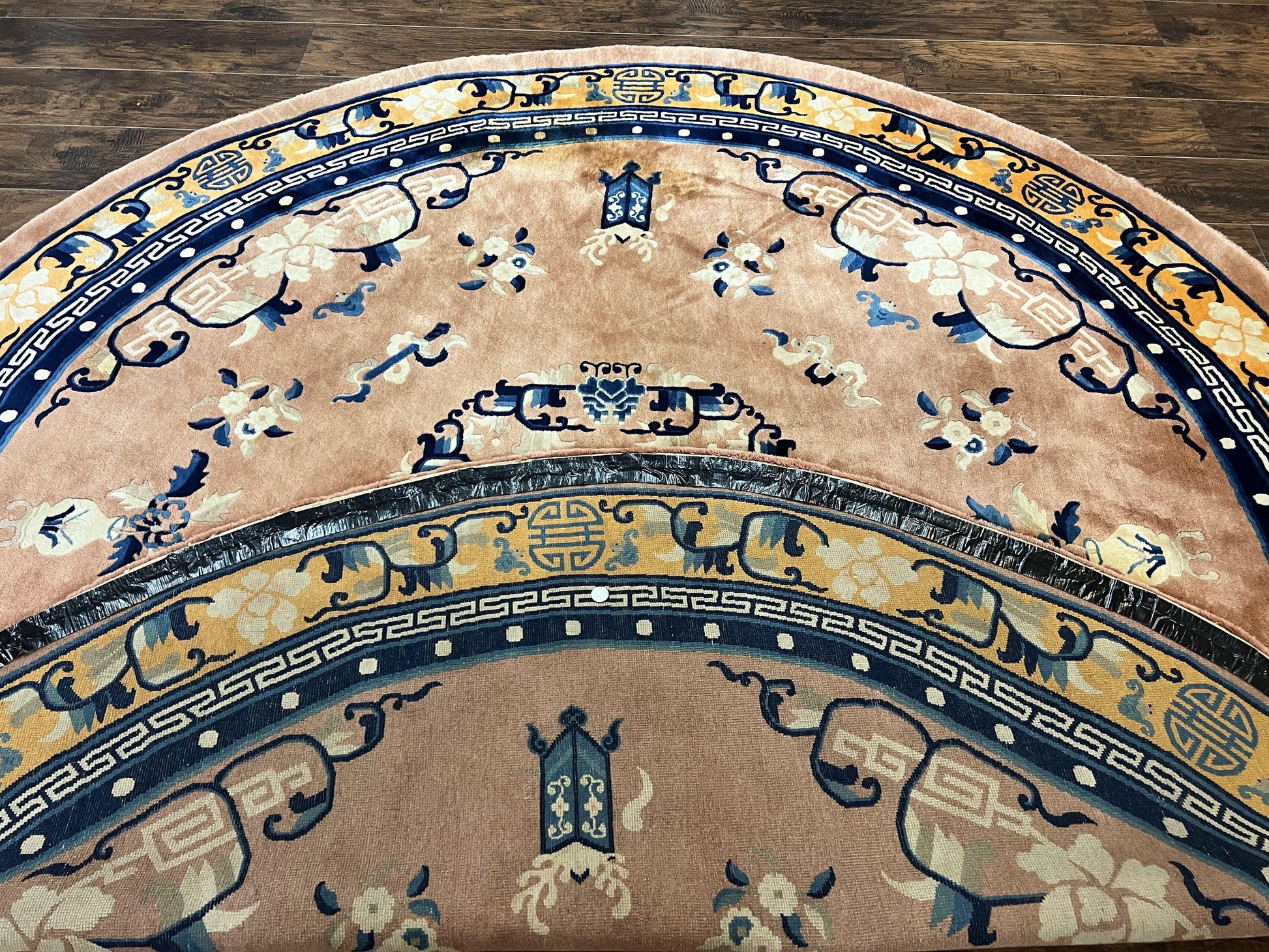 Antique Round Chinese Wool Rug 8x8, Chinese Peking Carpet, Asian Oriental Carpet 8 x 8 ft, Chinese Art Deco Rug, Nichols Rug - Nuvé