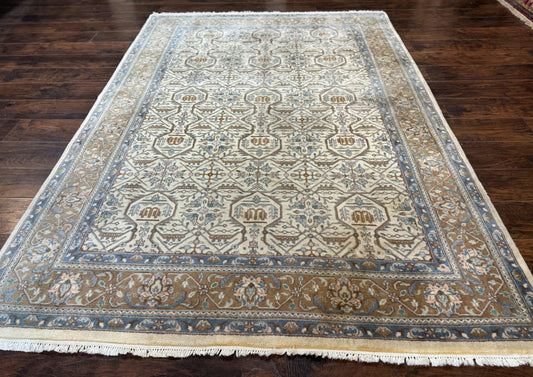 Indo Persian Rug 6x9, Beige, Allover Pattern, Vintage Wool Oriental Carpet - Nuvé