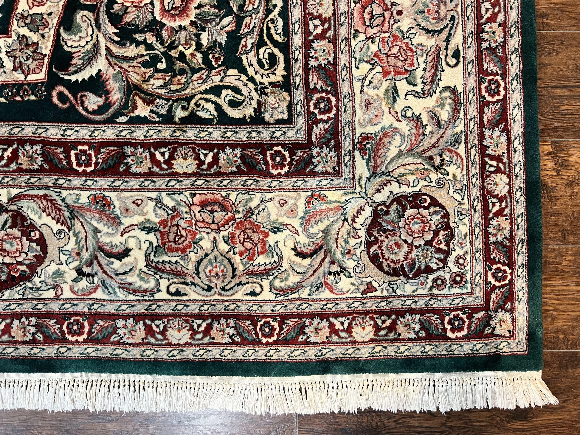 Pak Persian Rug 9x12, Dark Green and Cream, Floral Medallion, Elegant Handmade Wool Carpet 9 x 12 - Nuvé