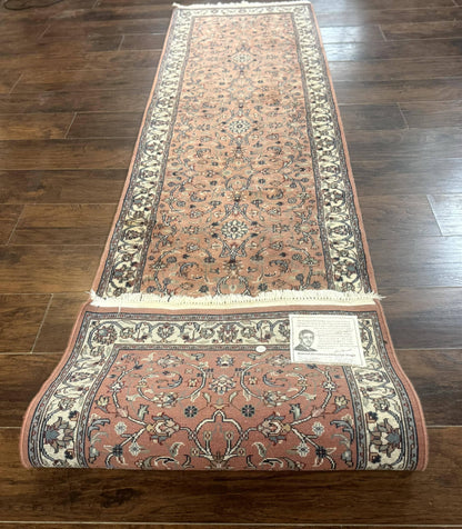 Indo Persian Runner Rug 2.6 x 10, Coral and Cream, Hand Knotted 10ft Wool Oriental Runner for Hallway or Kitchen - Nuvé