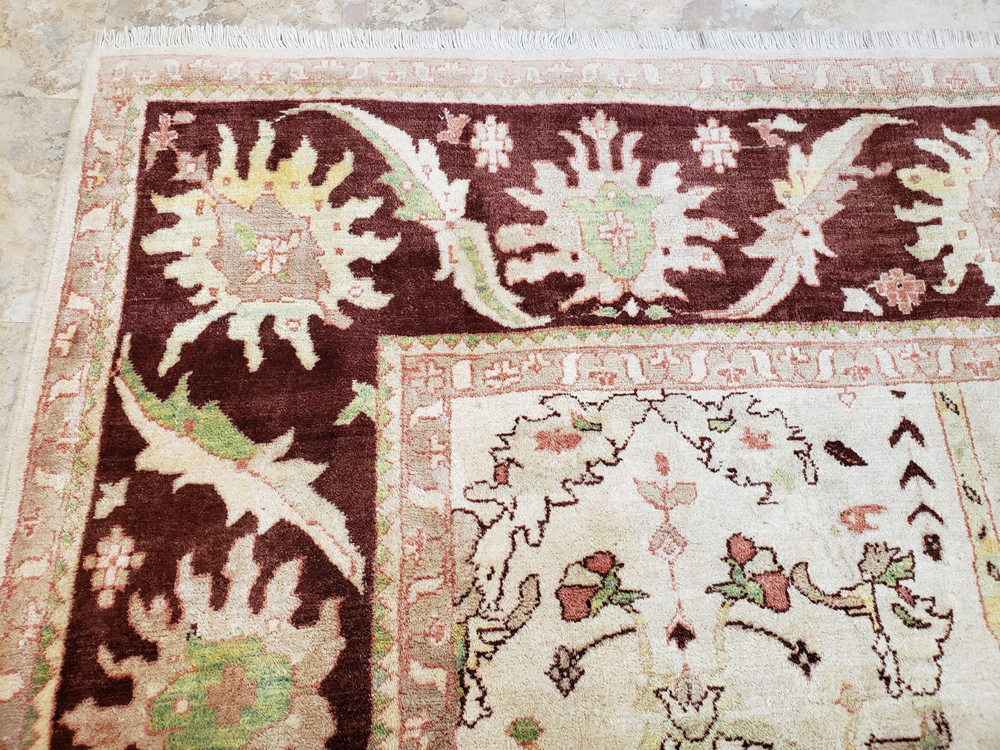 Beige and Maroon Peshawar Rug 10x15, Large Oushak Carpet, Pakistani Rug, Handmade Area Rug, Hand Knotted Rug, Living Room Rug, Nice Wool Rug - Nuvé