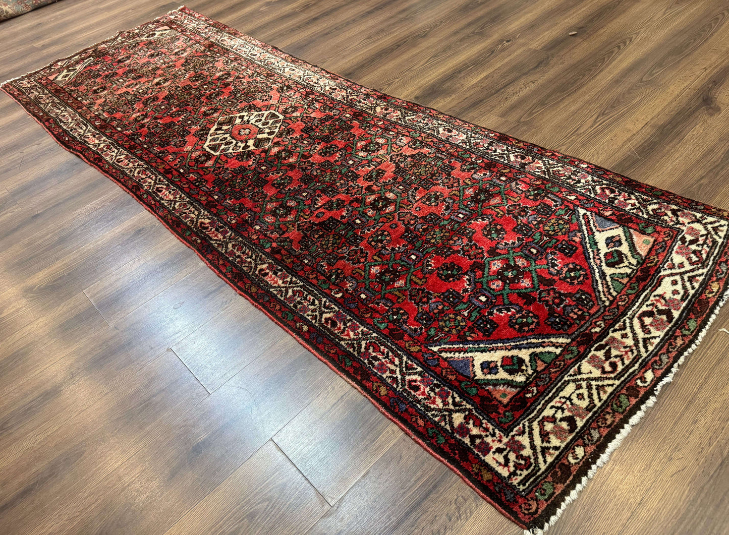 Persian Runner Rug 3x10, Wool Hand Knotted Hallway Rug 3 x 10 ft, Red and Ivory, Hamadan Angelas Runner - Nuvé