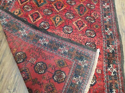 4 x 8 Handmade Baluch Afghan Turkoman Tribal Wool Rug Organic Dyes 8x4 Carpet