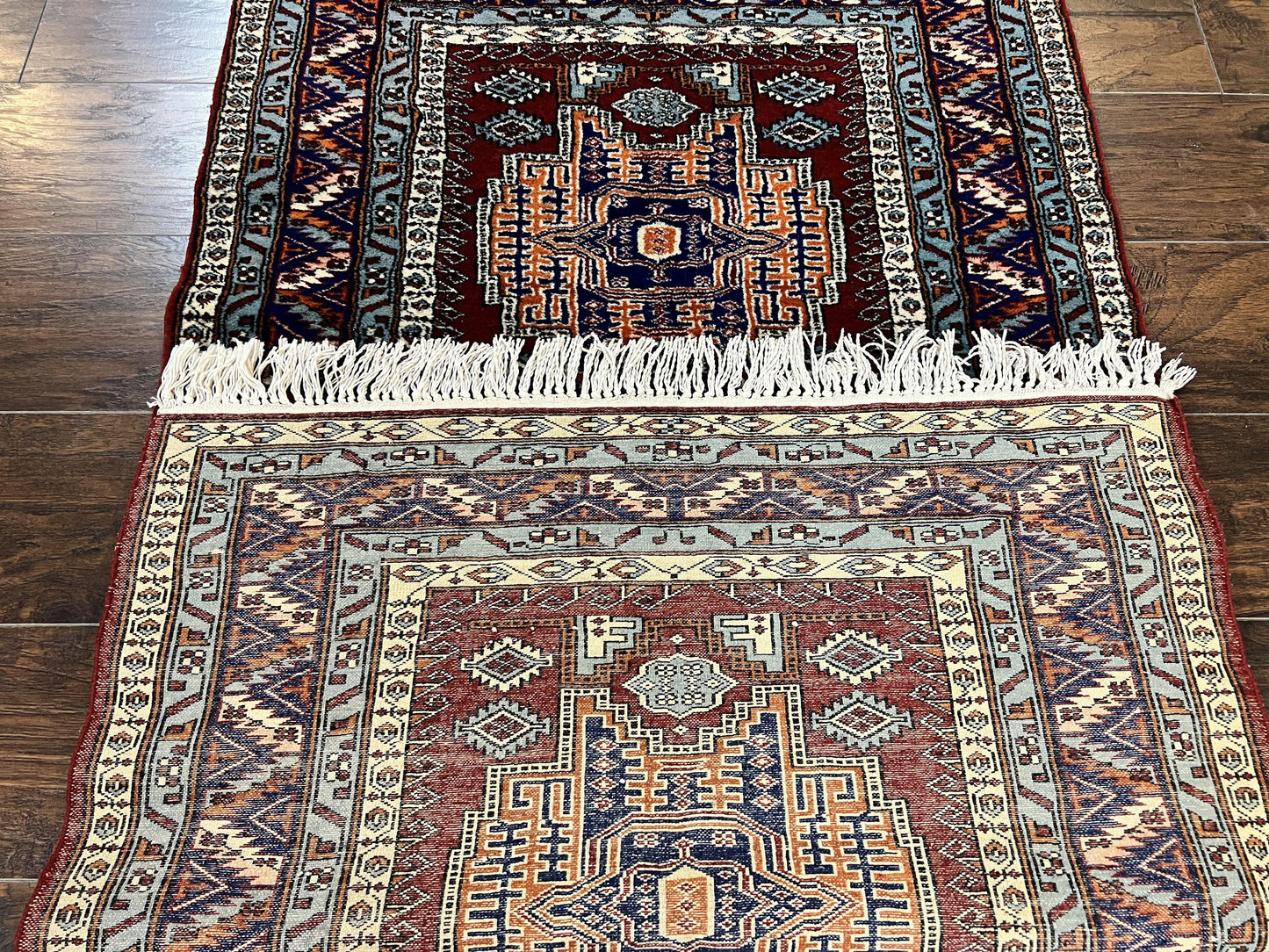 Pakistani Rug 3x5 ft, Caucasian Kazak Design, Geometric Rug, Small Vintage Oriental Carpet, Dark Red Vintage Handmade Wool Rug 3 x 5 - Nuvé
