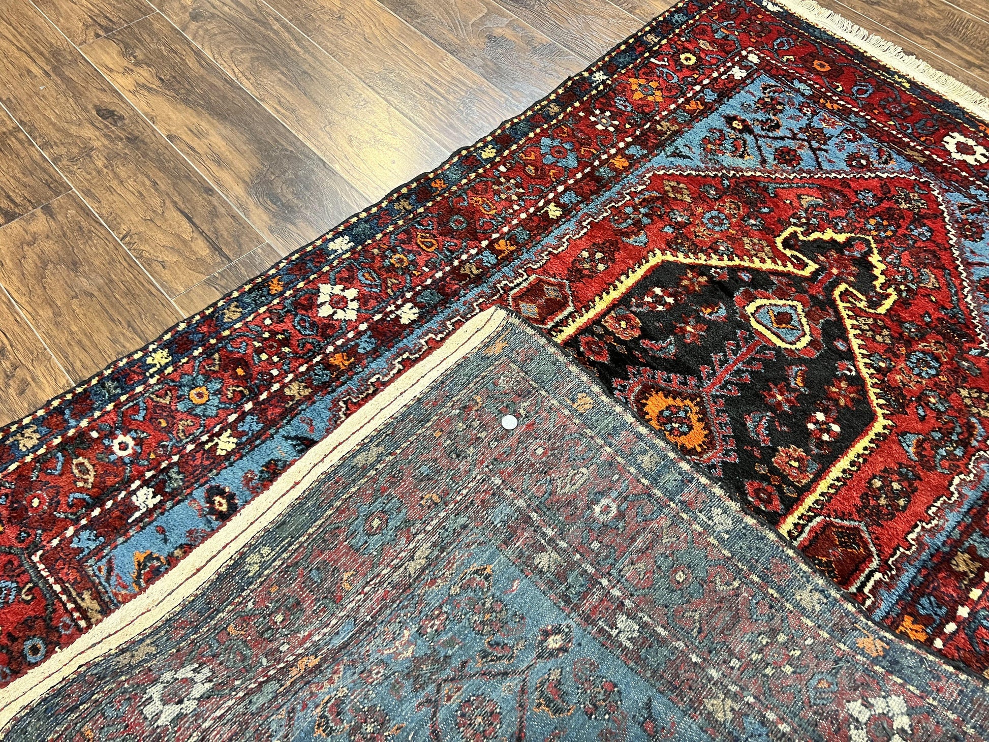 Antique Persian Tribal Rug 4x7, Wool Handmade 1920s Carpet, Red Blue, Persian Hamadan Rug - Nuvé