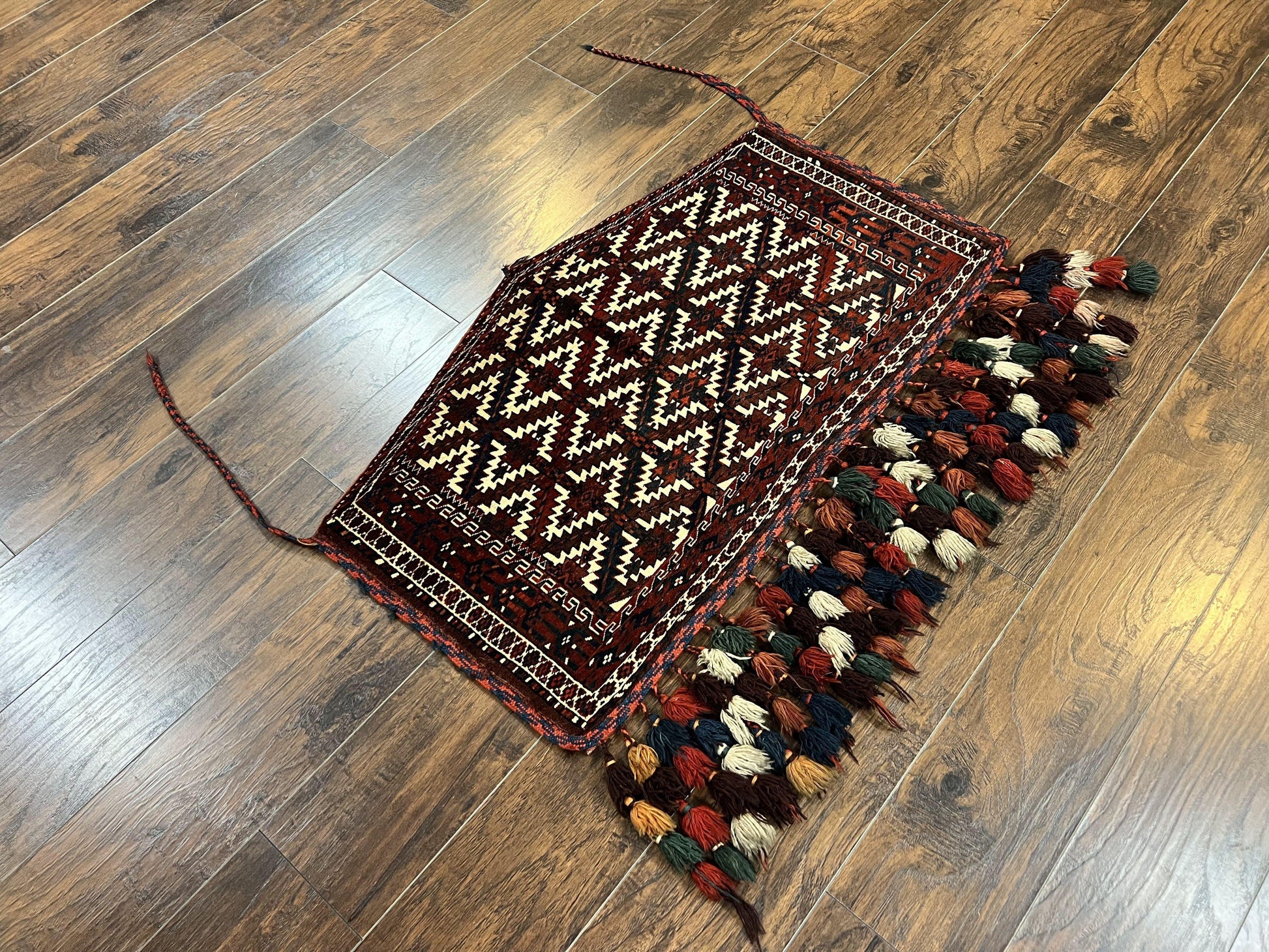 Antique Turkoman Camel Trapping, Turkoman Asmalyk, Red Black Ivory, Handmade, Hand Knotted Tribal Collectible Rug, Rare - Nuvé