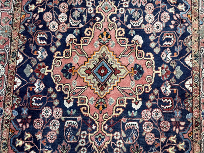 Persian Rug 3x5, Jozan Sarouk Rug, Navy Blue and Coral, Medallion Rug, Semi Antique - Nuvé