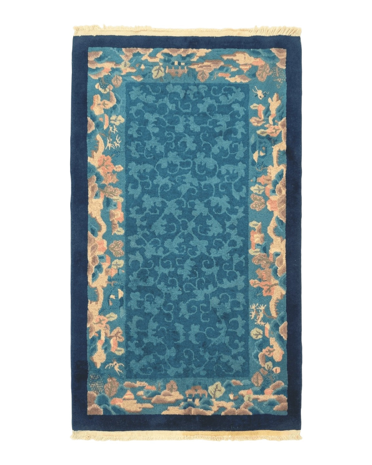 Blue Chinese Rug 2.6 x 4, Fete Rug, Peking Rug, Chinese Wool Rug, Art Deco Carpet
