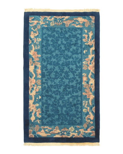 Blue Chinese Rug 2.6 x 4, Fete Rug, Peking Rug, Chinese Wool Rug, Art Deco Carpet