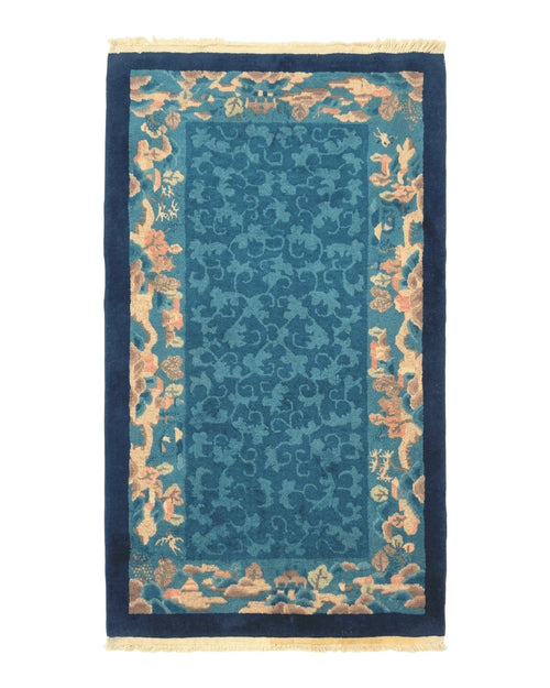 Blue Chinese Rug 2.6 x 4, Fete Rug, Peking Rug, Chinese Wool Rug, Art Deco Carpet