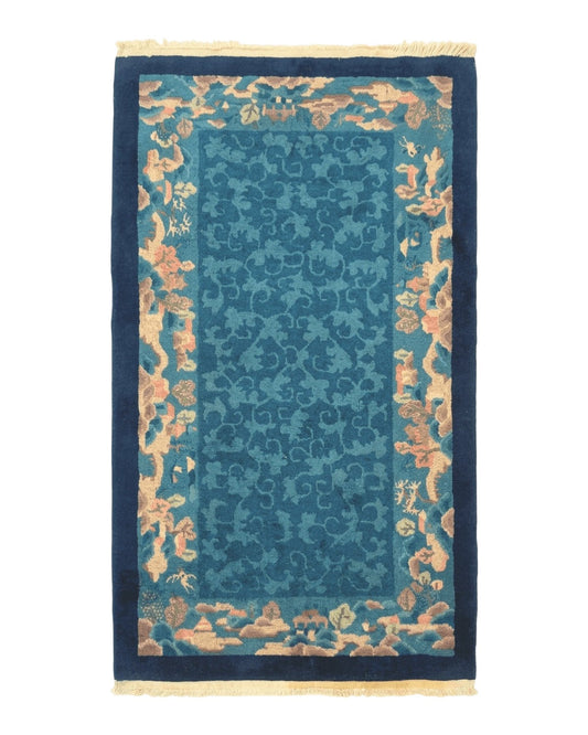 Blue Chinese Rug 2.6 x 4, Fete Rug, Peking Rug, Chinese Wool Rug, Art Deco Carpet