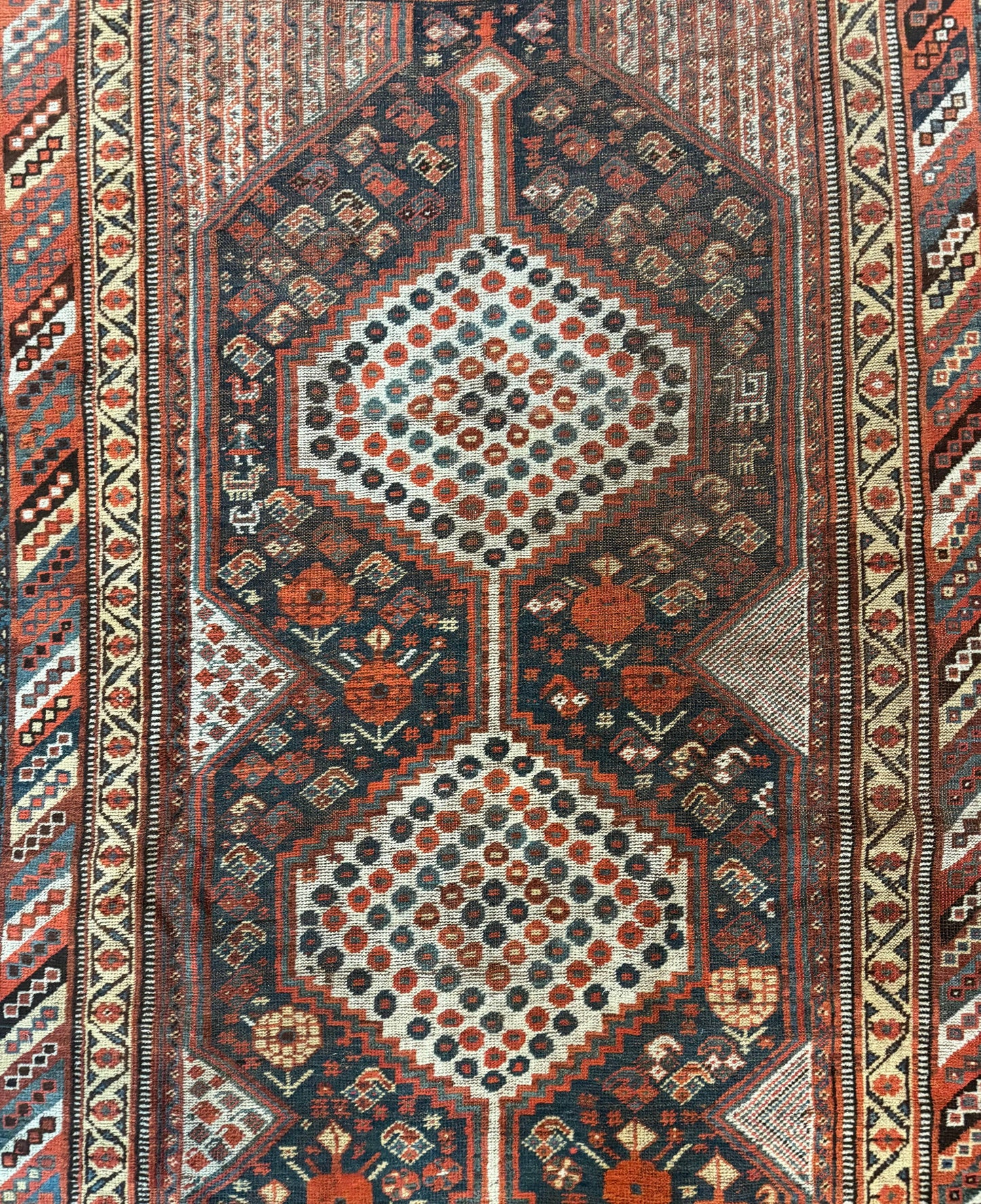 Antique Persian Shiraz Rug 5x8, Khamseh Tribal Wool 1920s Carpet, Navy Blue - Nuvé