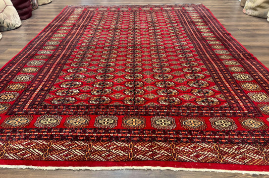Bokhara Rug 9x12, Red Turkoman Rug, Pakistani Rug, Tribal Carpet, Wool Rug, Red Rug - Nuvé