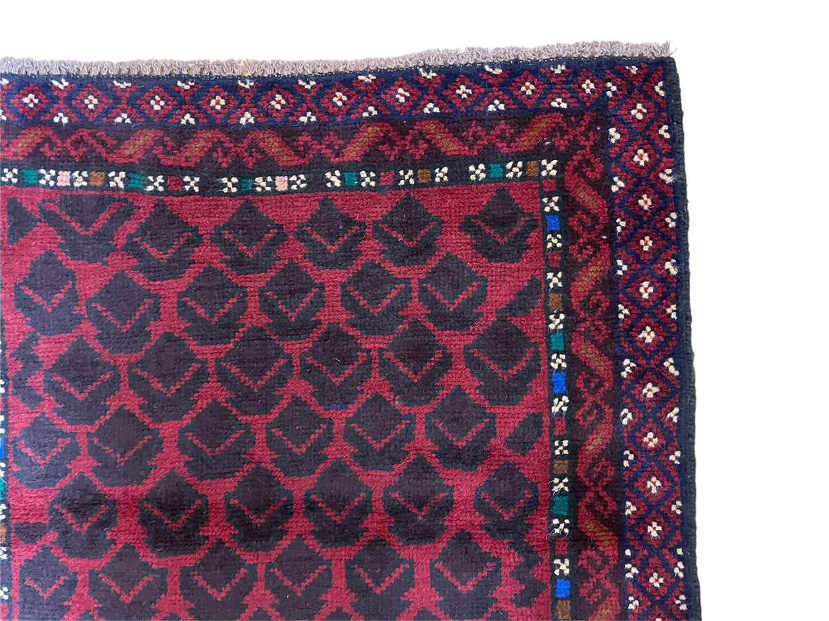 2' 8" X 4' 6" Vintage Handmade Tribal Wool Rug Balouchi Rug Afghan Rug Red Blue