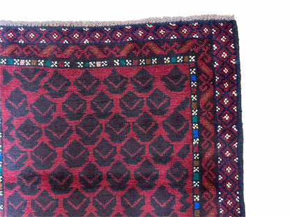 2' 8" X 4' 6" Vintage Handmade Tribal Wool Rug Balouchi Rug Afghan Rug Red Blue