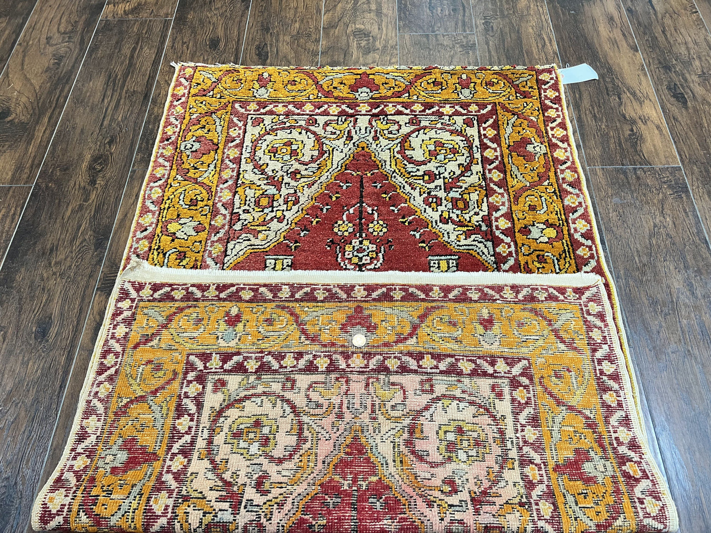 Antique Turkish Prayer Rug 3x5, Hand Knotted Turkish Melas Oushak Wool Carpet, Mehrab Rug, Orange & Red Vintage Rug 3 x 5 Collectible - Nuvé