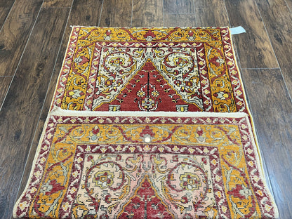 Antique Turkish Prayer Rug 3x5, Hand Knotted Turkish Melas Oushak Wool Carpet, Mehrab Rug, Orange & Red Vintage Rug 3 x 5 Collectible - Nuvé