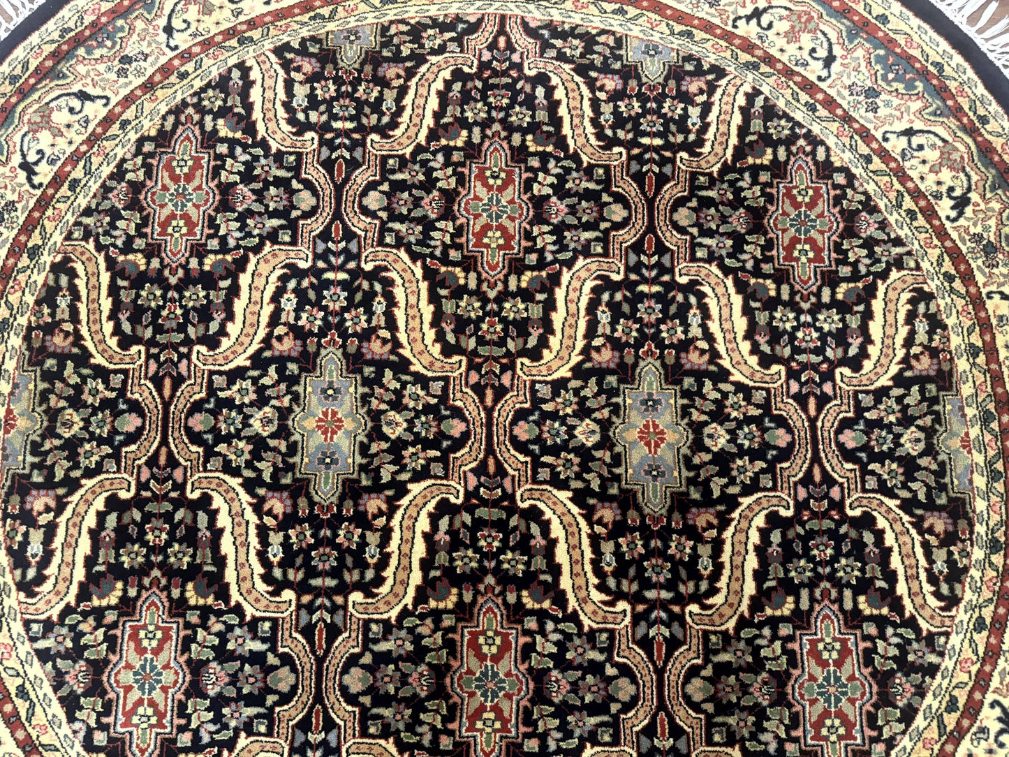 Round Indo Persian Rug 6x6, Indian Bidjar Rug, Navy Blue and Beige - Nuvé