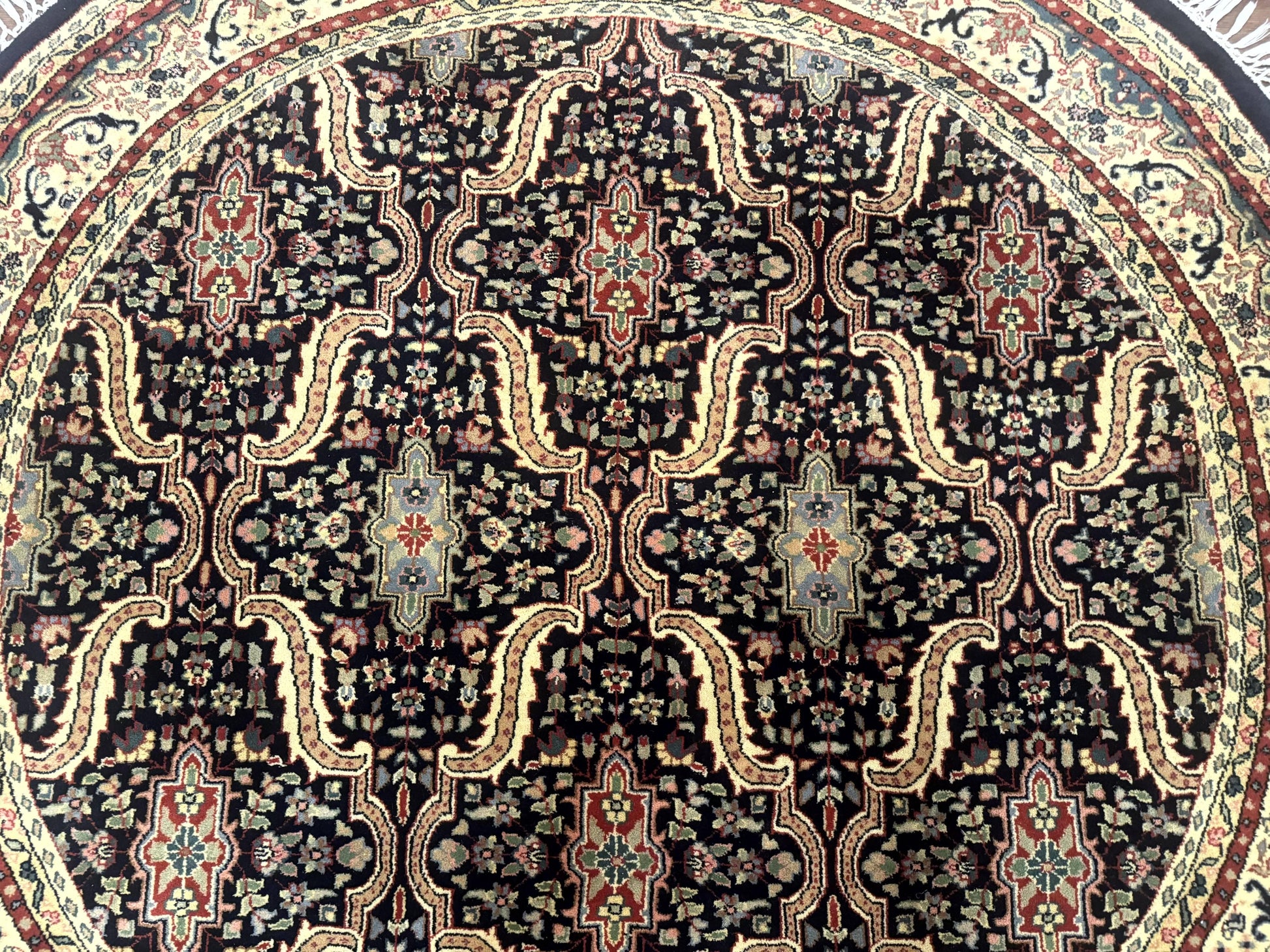 Round Indo Persian Rug 6x6, Indian Bidjar Rug, Navy Blue and Beige - Nuvé