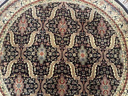 Round Indo Persian Rug 6x6, Indian Bidjar Rug, Navy Blue and Beige - Nuvé