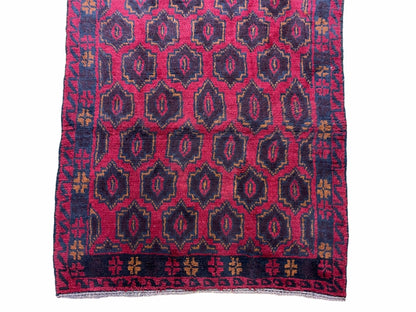 2' 10" X 4'7" Vintage Handmade Tribal Wool Rug Balouchi Rug Afghan Rug Red Blue - Nuvé