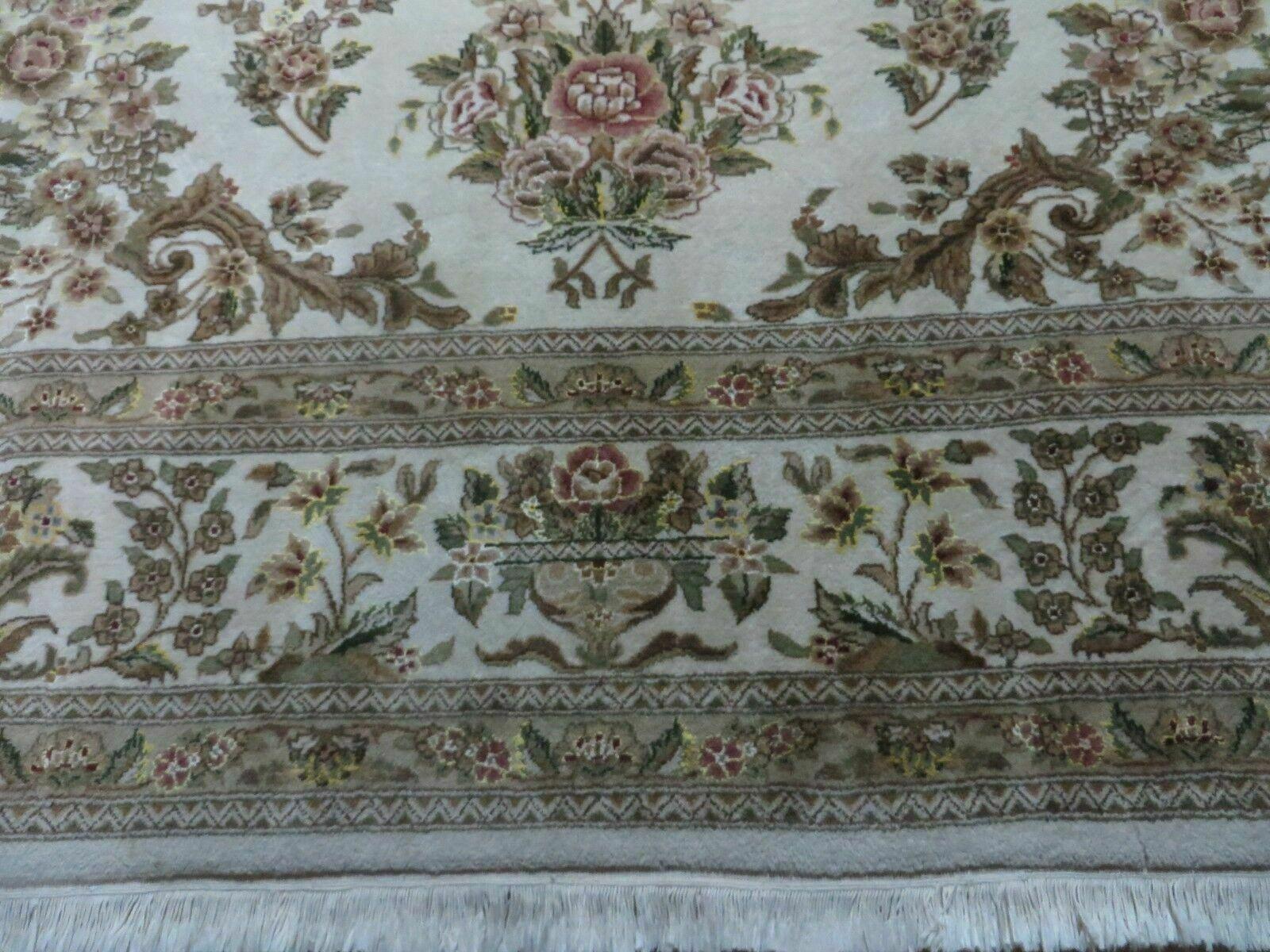 8' X 10' Handmade Chinese Floral Oriental Wool Silk Accent Rug Ivory Organic - Nuvé