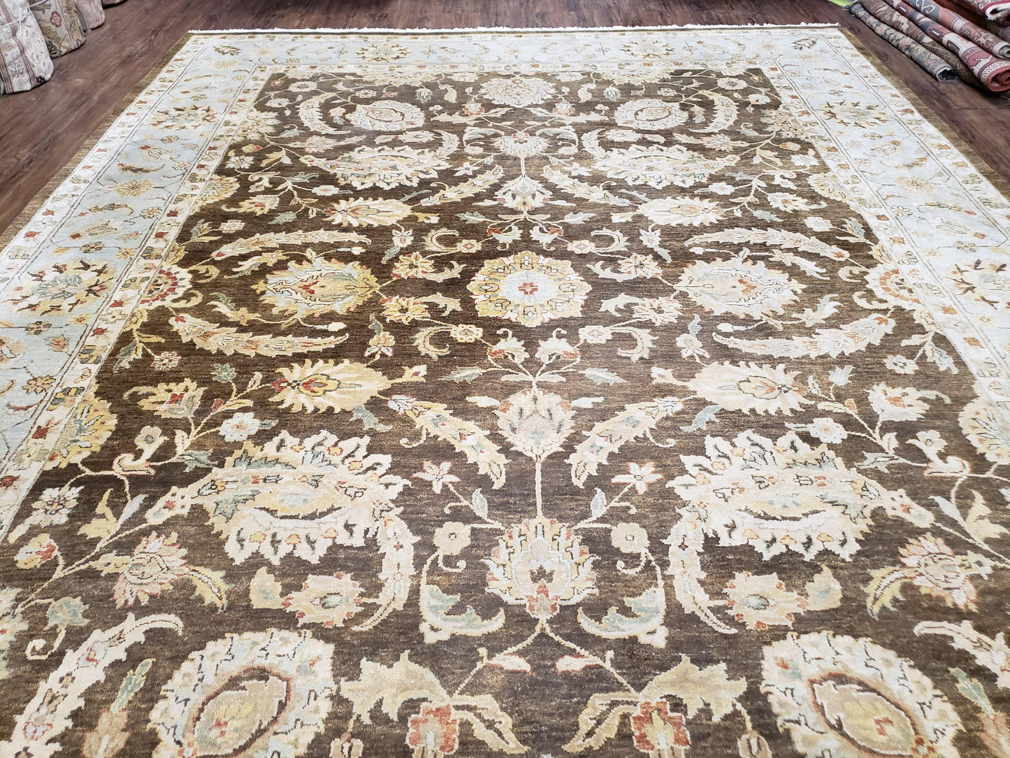 9x12 Vintage Handmade Wool Rug Carpet Indo Mahal Oushak Nice Brown Blue - Nuvé