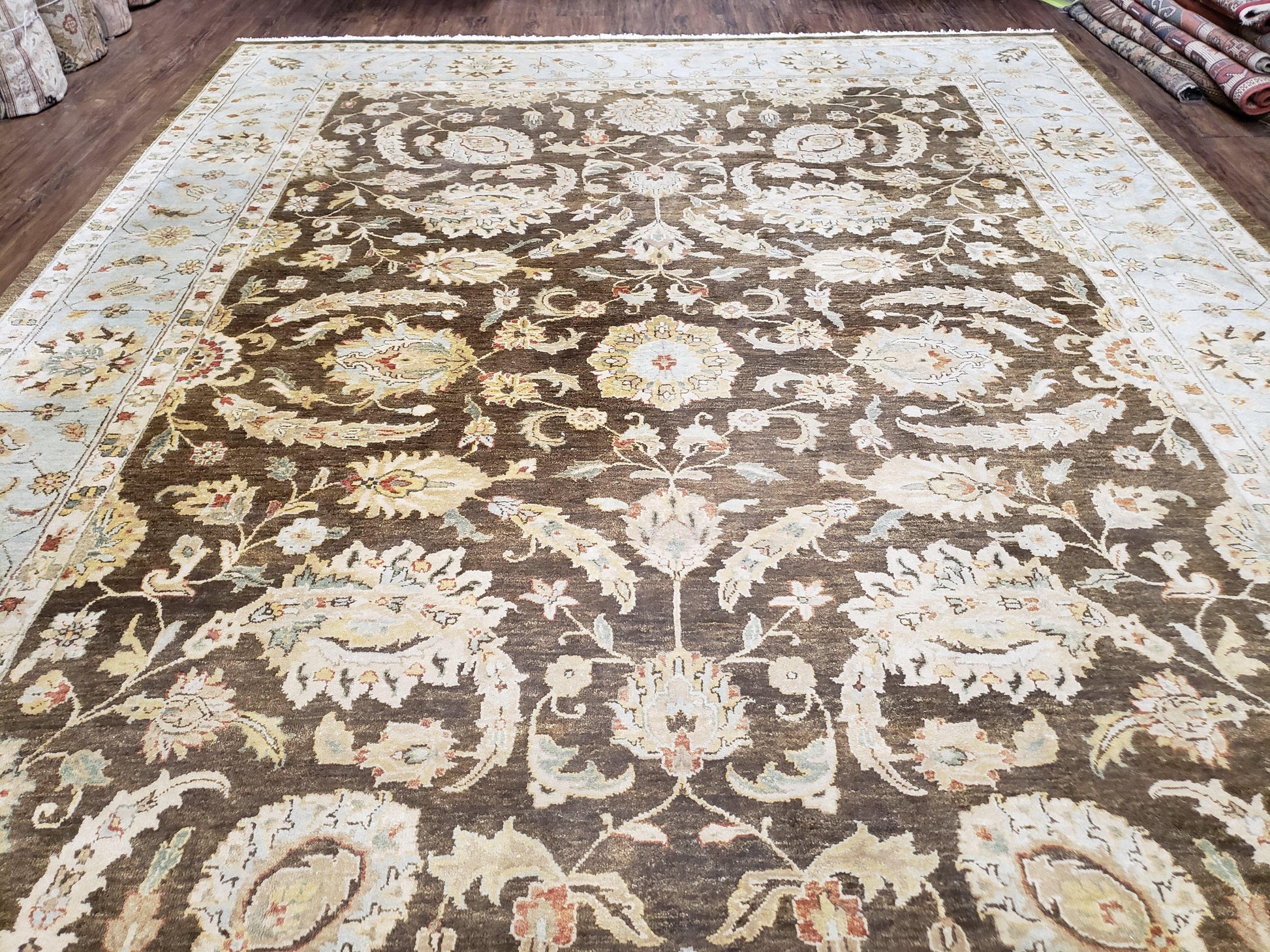 9x12 Vintage Handmade Wool Rug Carpet Indo Mahal Oushak Nice Brown Blue - Nuvé