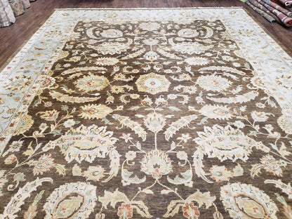 9x12 Vintage Handmade Wool Rug Carpet Indo Mahal Oushak Nice Brown Blue - Nuvé