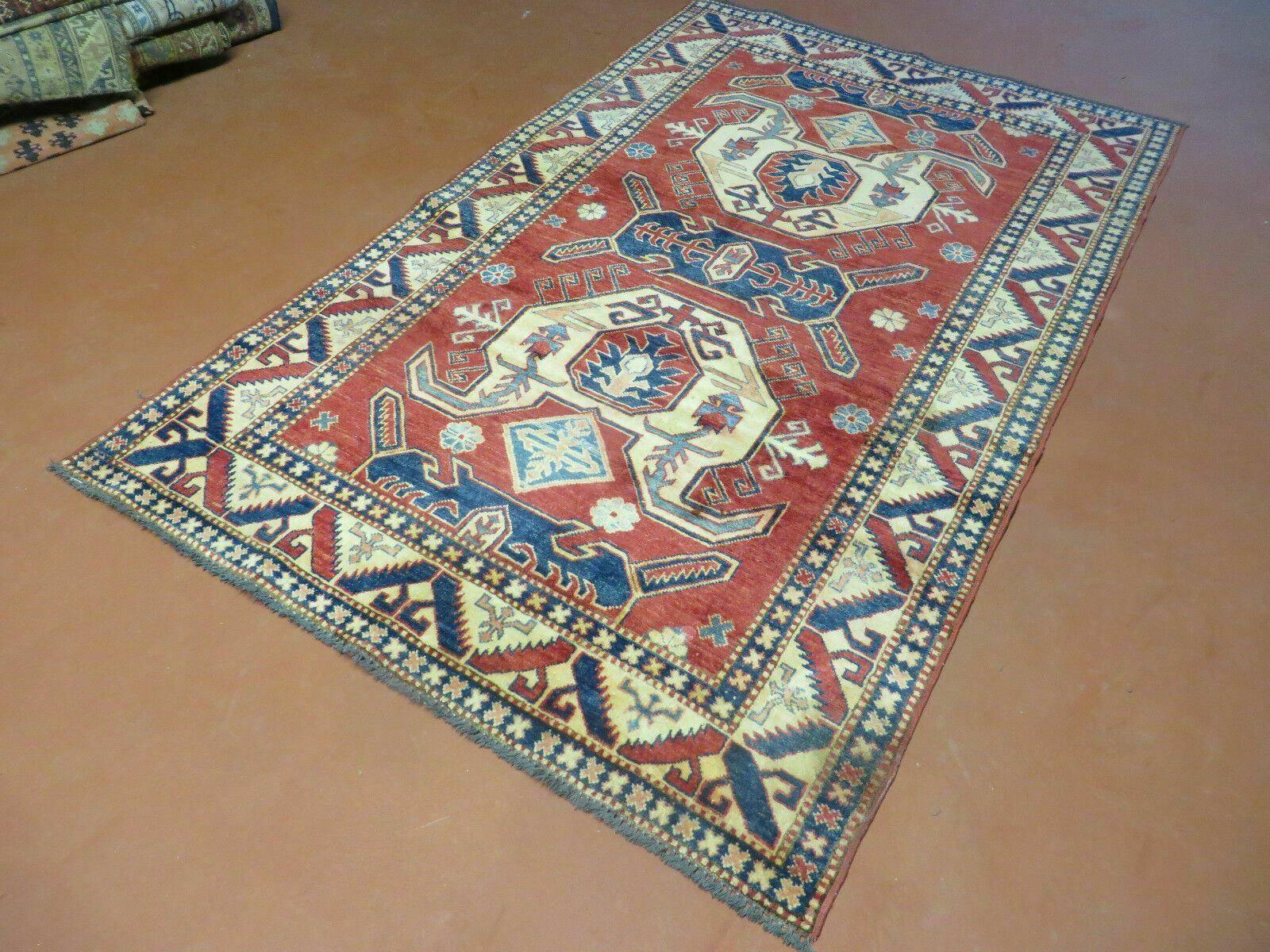 4' X 6' Vintage Handmade Turkish Kazak Pattern Wool Rug Carpet Nice - Nuvé