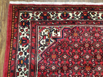 Vintage Persian Hamedan Rug 7x10, Angelas Mahi Pattern, Red, Wool, Hand-Knotted - Nuvé