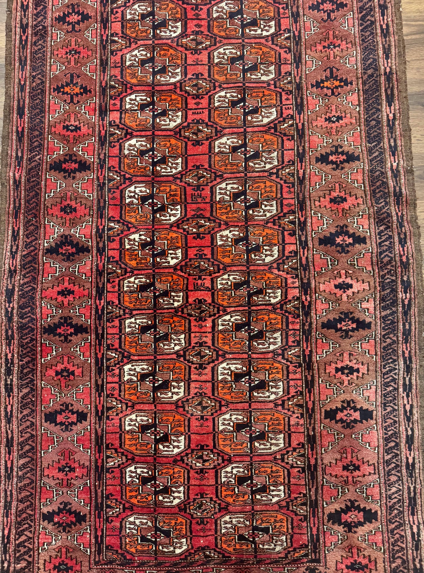 Antique Turkoman Rug 3.7 x 6.7, Red, Wool Runner Rug - Nuvé