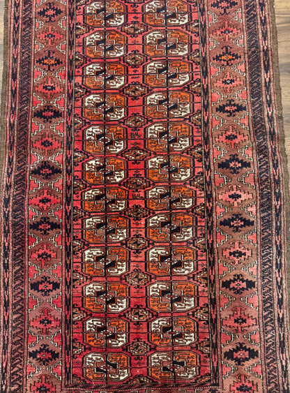 Antique Turkoman Rug 3.7 x 6.7, Red, Wool Runner Rug - Nuvé