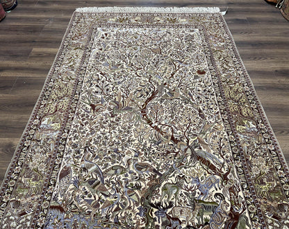 Persian Isfahan Rug 5x8 - Tree of Life, Animal Pictorials, Kork Wool & Silk - Nuvé