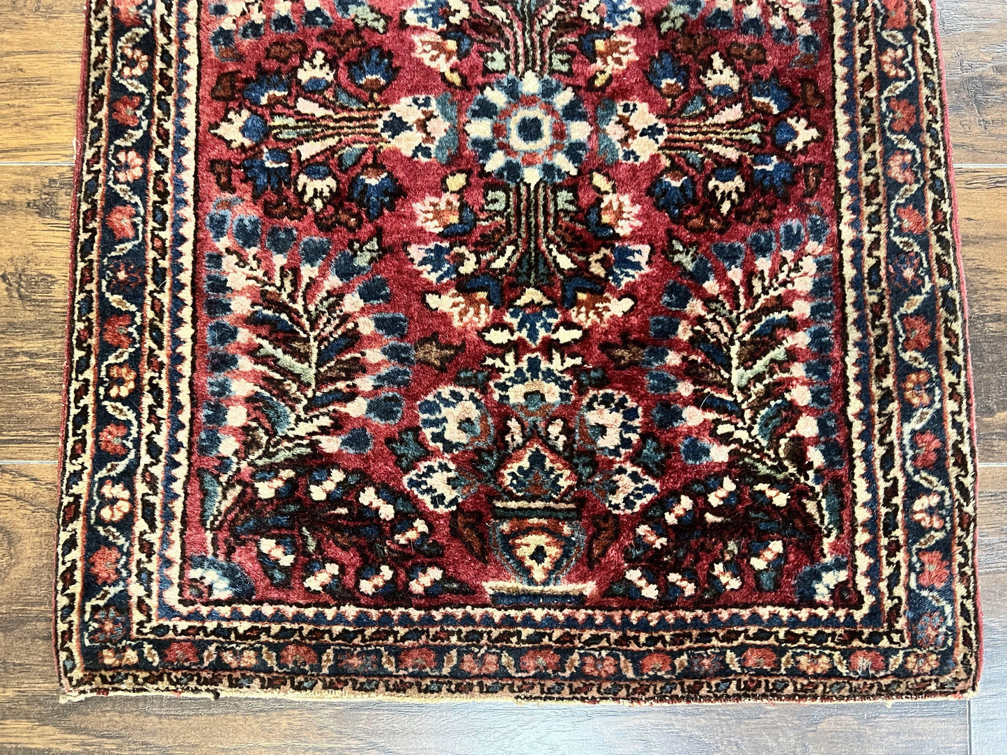 Antique Persian Sarouk Rug 2 x 2.5, Small Sarouk Carpet, Red Floral 1920s Red, Fine 170 KPSI, Wool Handmade Rug - Nuvé