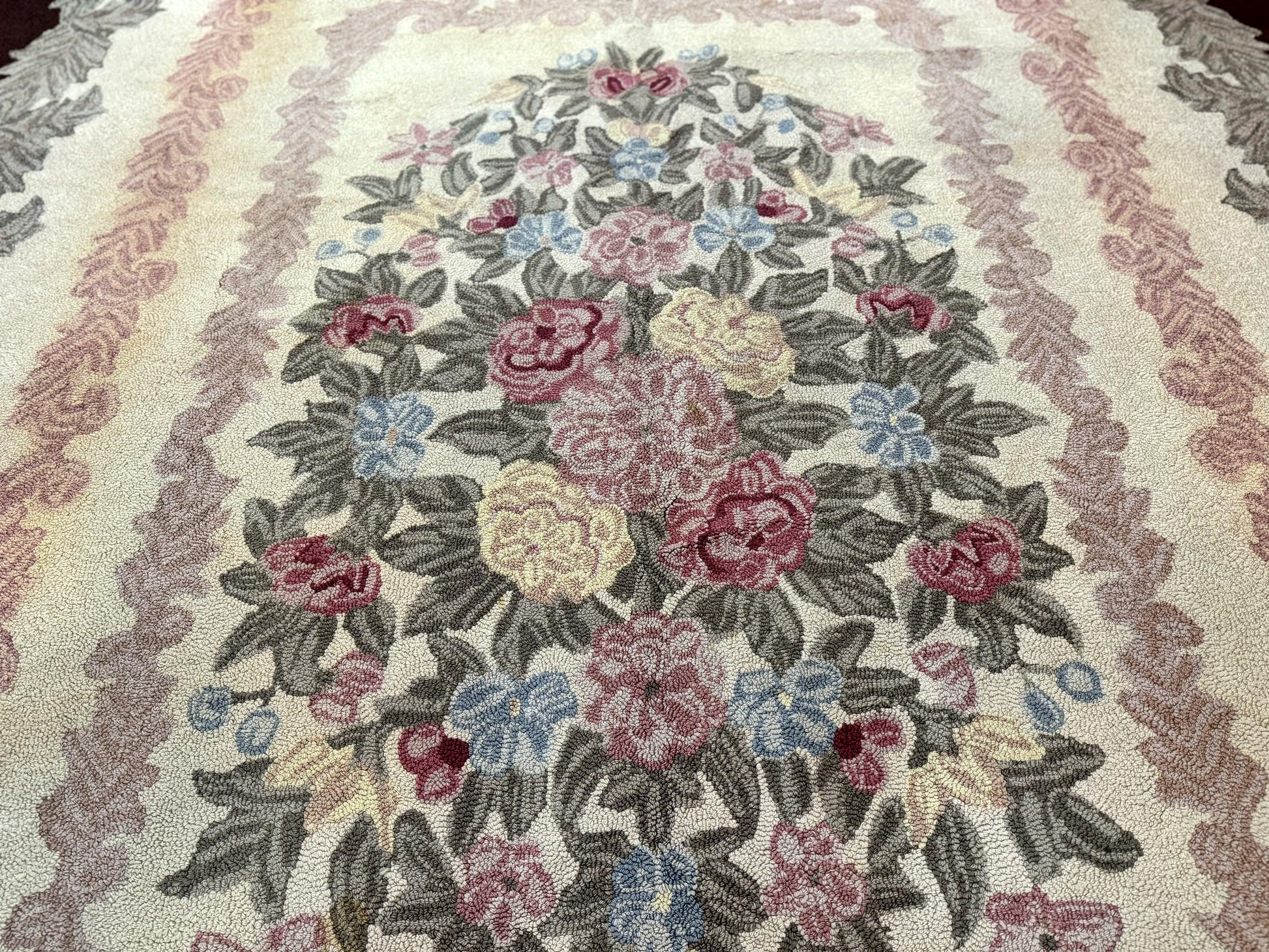 American Hand Hooked Rug 9x12, Vintage Aubusson Carpet, Wool - Nuvé
