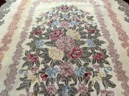 American Hand Hooked Rug 9x12, Vintage Aubusson Carpet, Wool - Nuvé