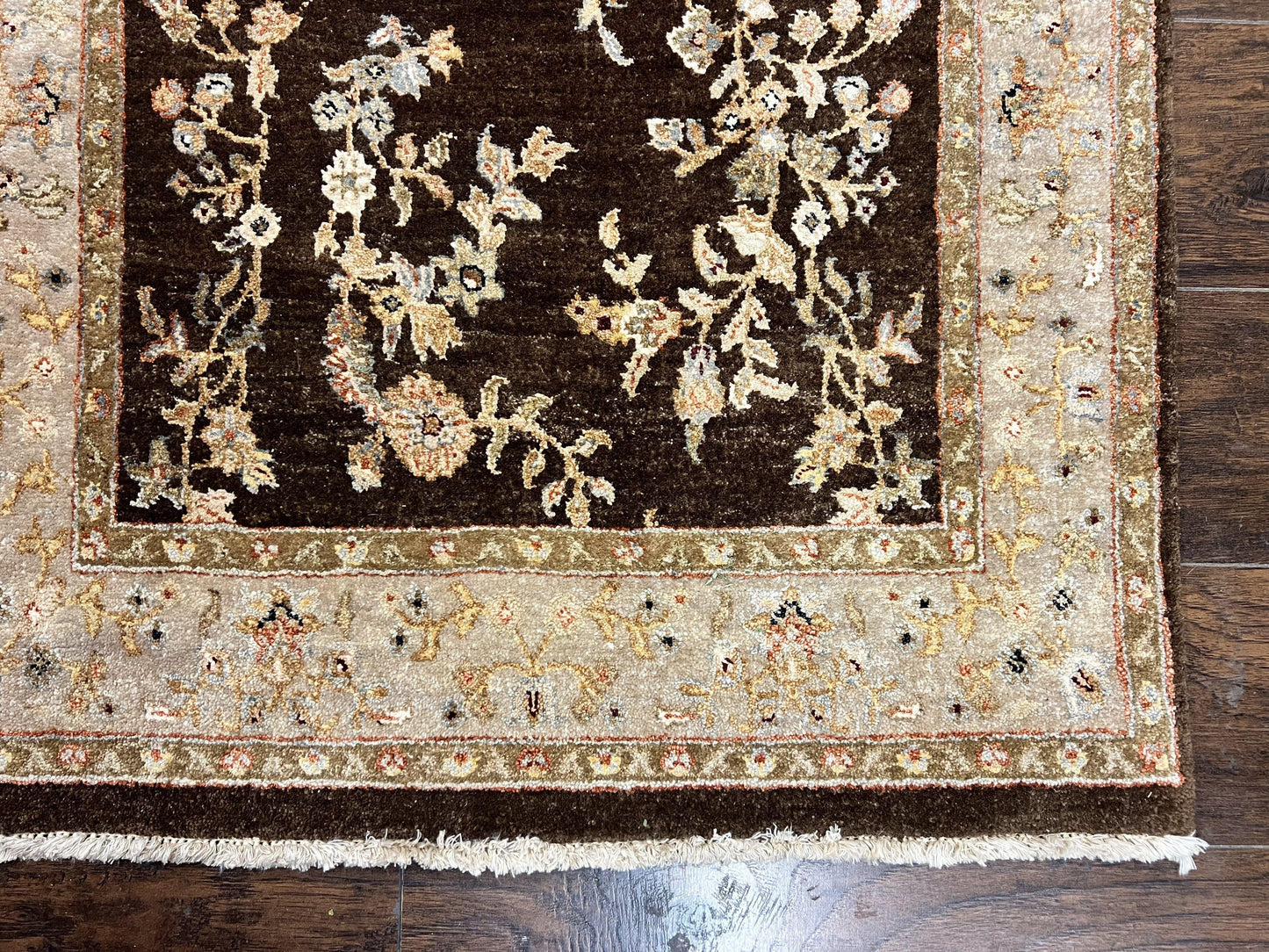 Peshawar Runner Rug 3 x 20, Wool Hand Knotted Vintage Pakistani Carpet, Brown & Taupe, Chobi Mahal Floral Rug, Extra Long Hallway Runner - Nuvé