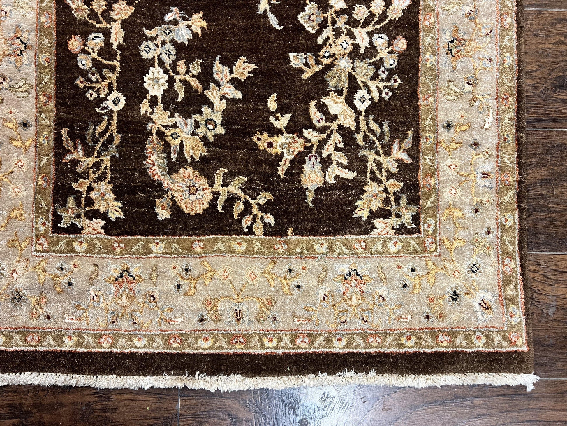 Peshawar Runner Rug 3 x 20, Wool Hand Knotted Vintage Pakistani Carpet, Brown & Taupe, Chobi Mahal Floral Rug, Extra Long Hallway Runner - Nuvé