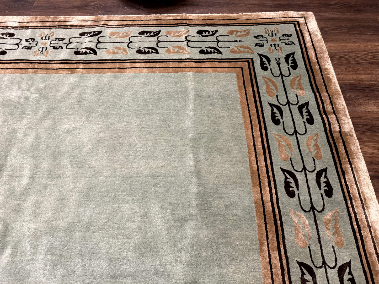 Palace Size Nepali Rug 9x18, Open Field, Light Mint Green, Wool Hand Knotted, Modern Contemporary - Nuvé