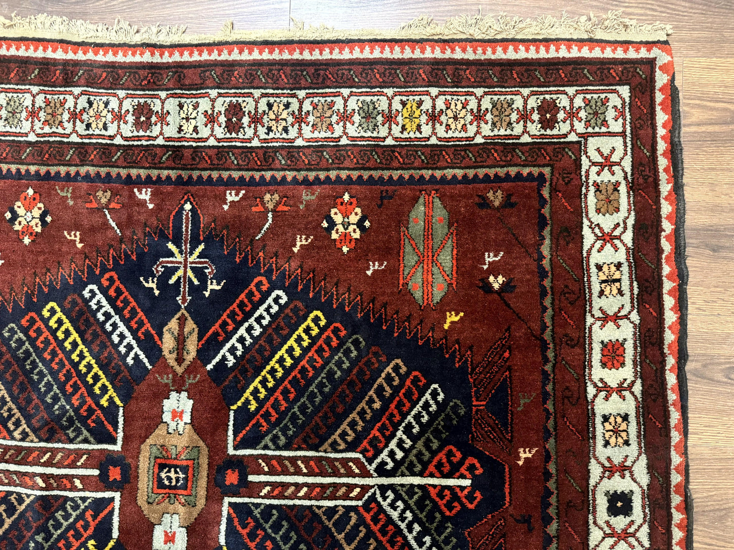 Antique Persian Tribal Rug 5 x 7.8, Triple Medallions, Red, Persian Afshar Rug - Nuvé