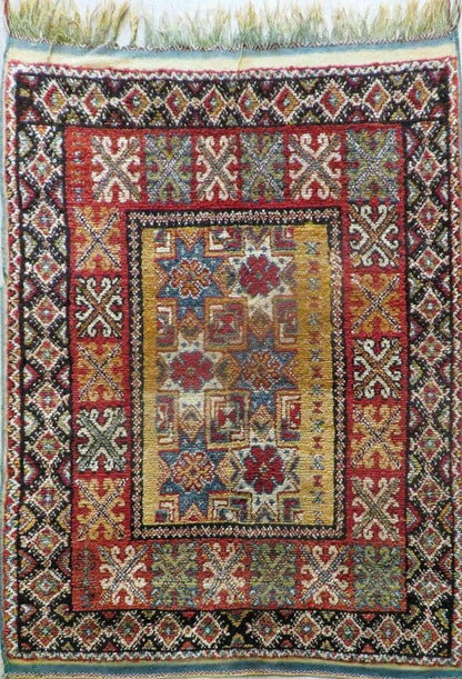 Vintage Moroccan Rug 4x5 ft, Bronze Red Black, Geometric Stars, High Quality Moroccan Carpet, Berber Rug, Handmade Wool Area Rug, Unique Rug - Nuvé