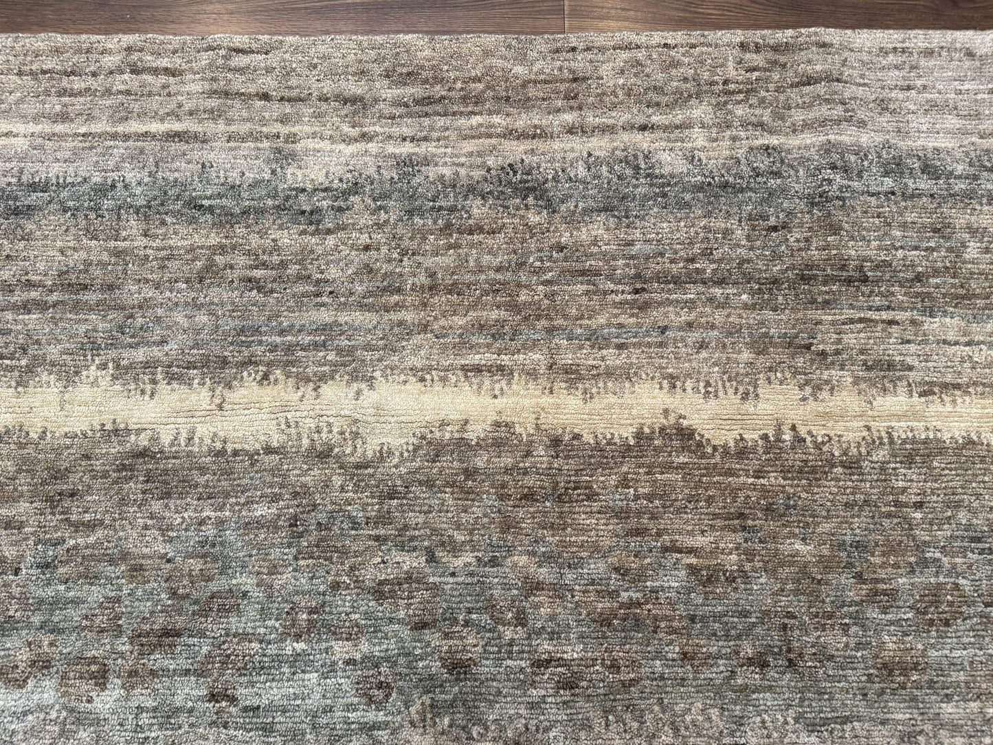 Modern Tibetan Wool Rug 8x10, Abstract, Contemporary, Handmade, Gray, Stripes - Nuvé
